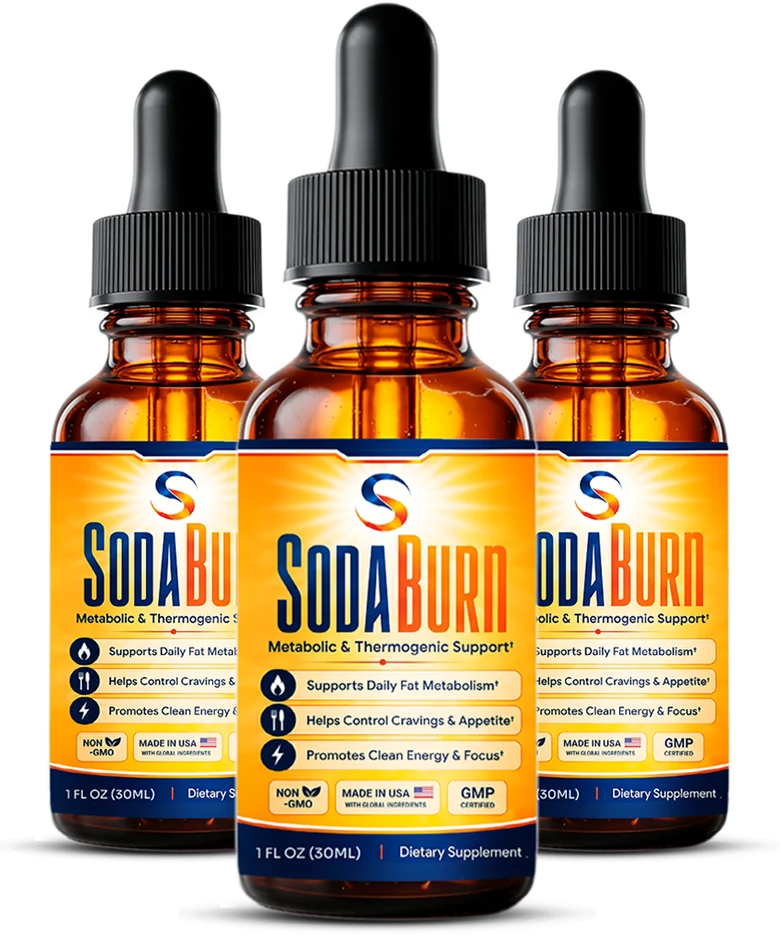 SodaBurn metabolic and thermogenic support liquid drops three-bottle pack